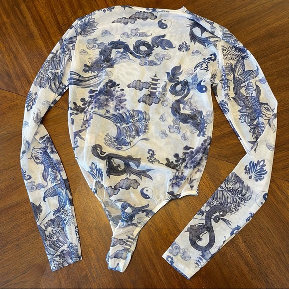 New without tags 90s inspired Asian sheer bodysuit - Picture 2 of 6